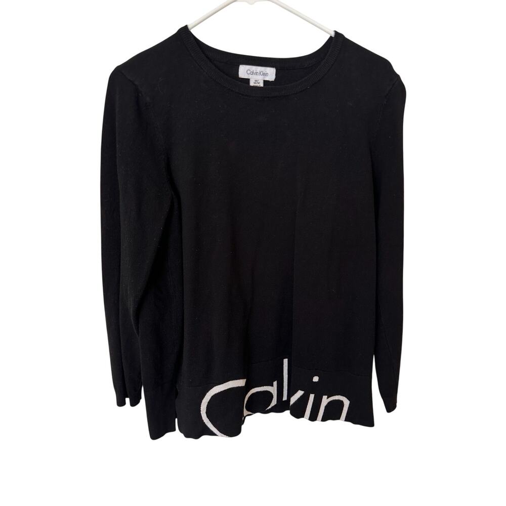 Calvin Klein Black Logo Knit Sweater Women’s Size M Long Sleeve Pullover